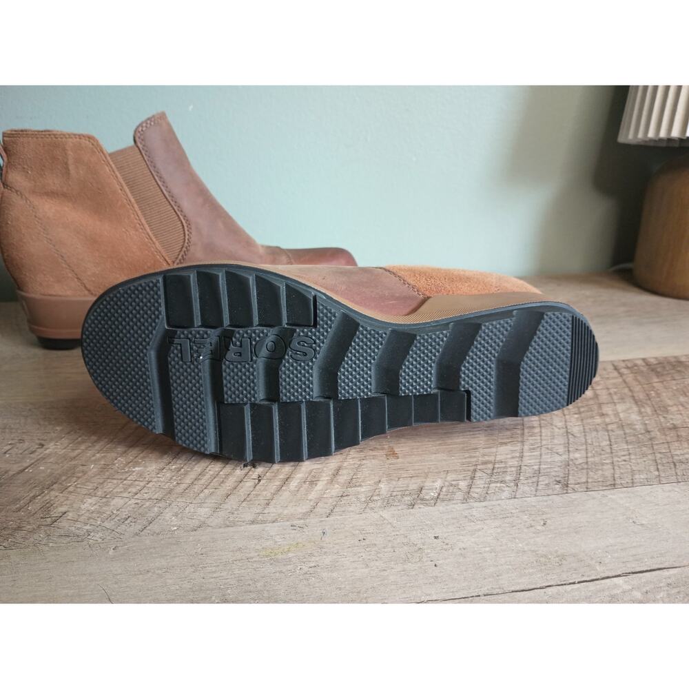 Sorel Evie Waterproof Leather And Suede Wedge Bootie Womens 6 Tan Rustic - Picture 13 of 13